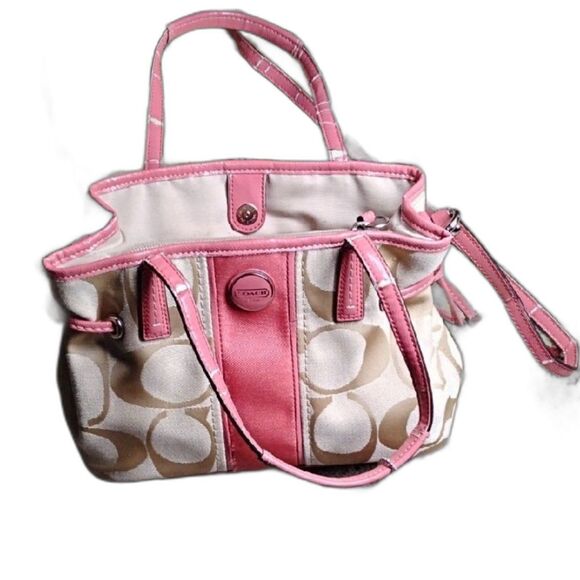 Mini Coach Y2K style Pink Cream Shoulder Bag Monogram All Over Canvas purse read - Picture 1 of 10
